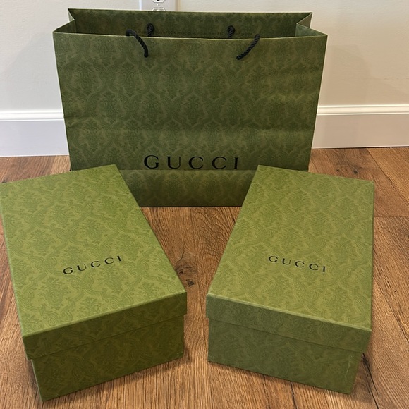 Gucci shoe box and shopping bag